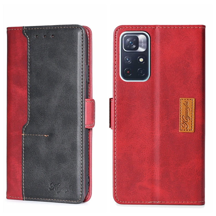 Poco M4 Pro 5G Contrast Color Side Buckle Leather Phone Case(Red + Black) Eurekaonline