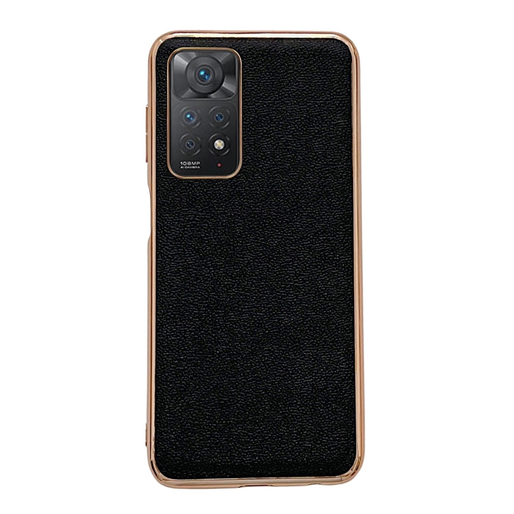 Note 11S 4G Genuine Leather Luolai Series Electroplating Phone Case(Black) Eurekaonline