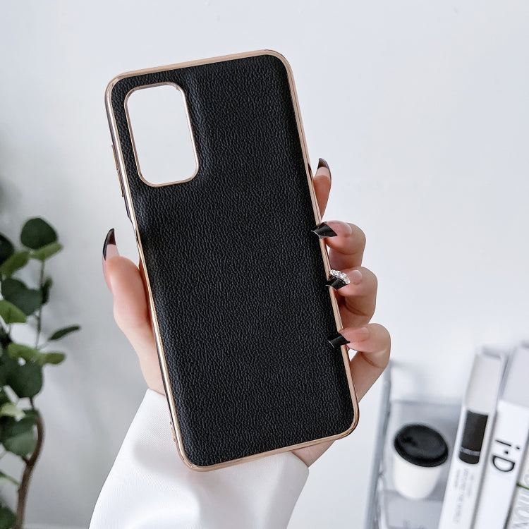 For Xiaomi Redmi Note 11 Global/Note 11S 4G Genuine Leather Luolai Series Electroplating Phone Case(Black) Eurekaonline
