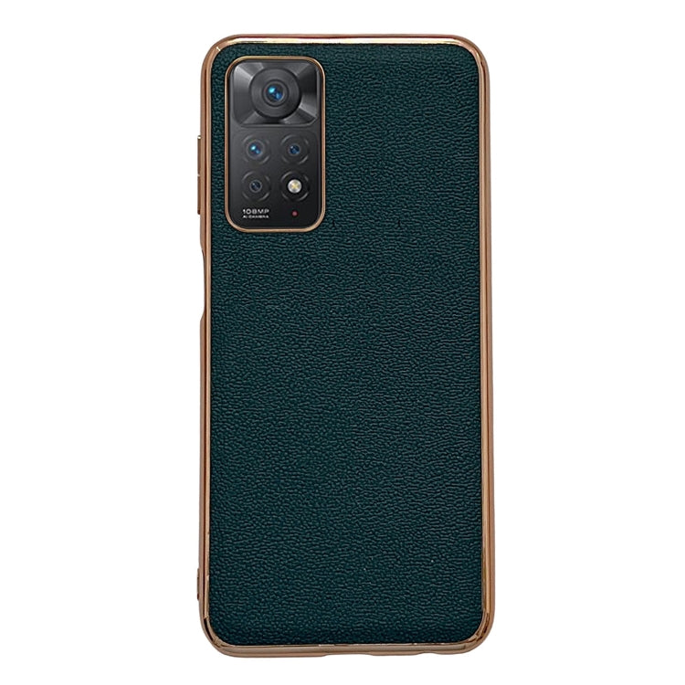 Note 11S 4G Genuine Leather Luolai Series Electroplating Phone Case(Dark Green) Eurekaonline