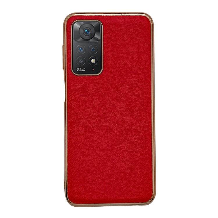 Note 11S 4G Genuine Leather Luolai Series Electroplating Phone Case(Red) Eurekaonline