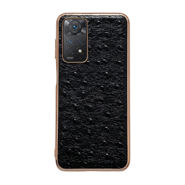 For Xiaomi Redmi Note 11 Global/Note 11S 4G Genuine Leather Ostrich Texture Nano Plating Phone Case(Black) Eurekaonline