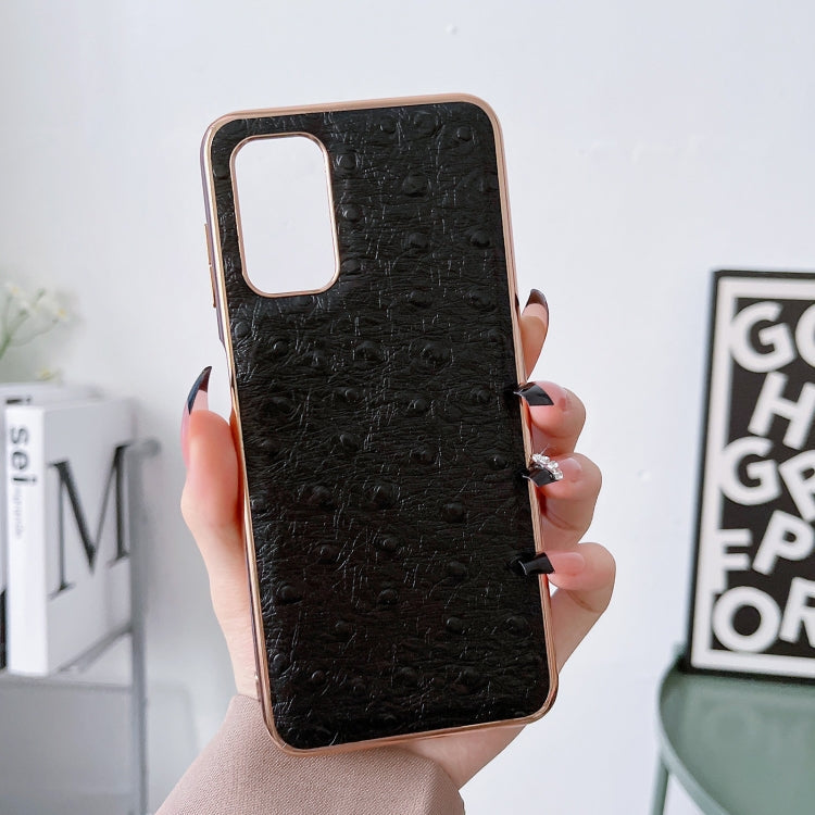 Note 11S 4G Genuine Leather Ostrich Texture Nano Plating Phone Case(Black) Eurekaonline