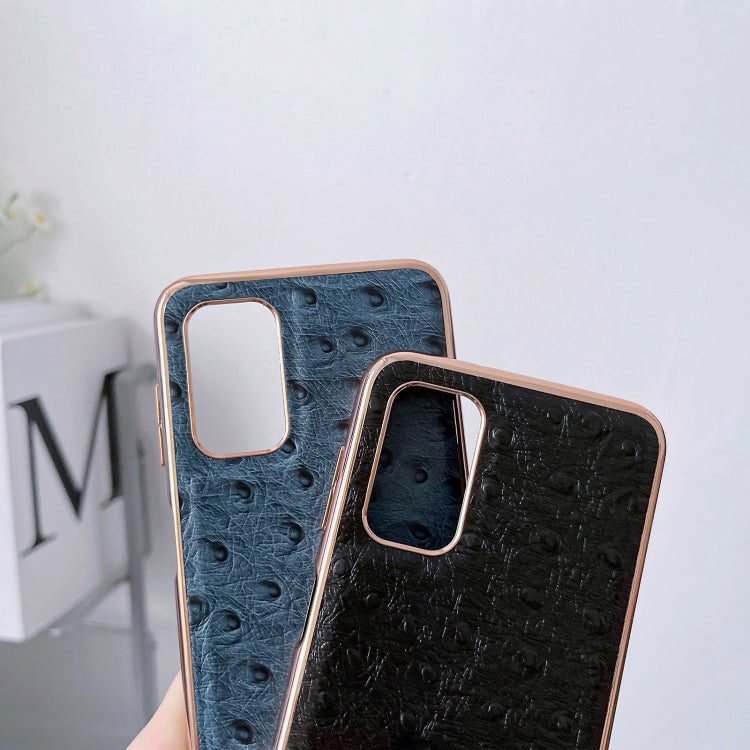 For Xiaomi Redmi Note 11 Global/Note 11S 4G Genuine Leather Ostrich Texture Nano Plating Phone Case(Black) Eurekaonline