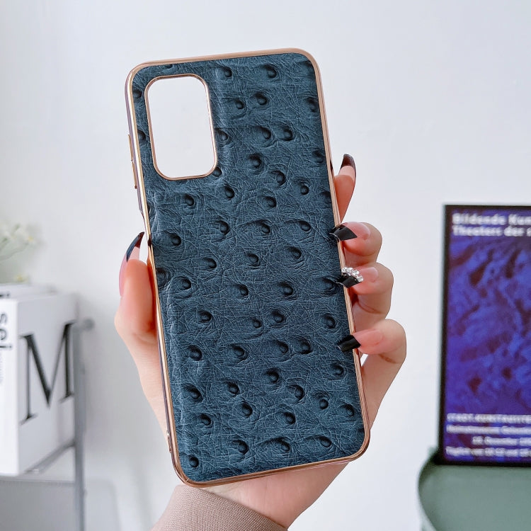Note 11S 4G Genuine Leather Ostrich Texture Nano Plating Phone Case(Blue) Eurekaonline