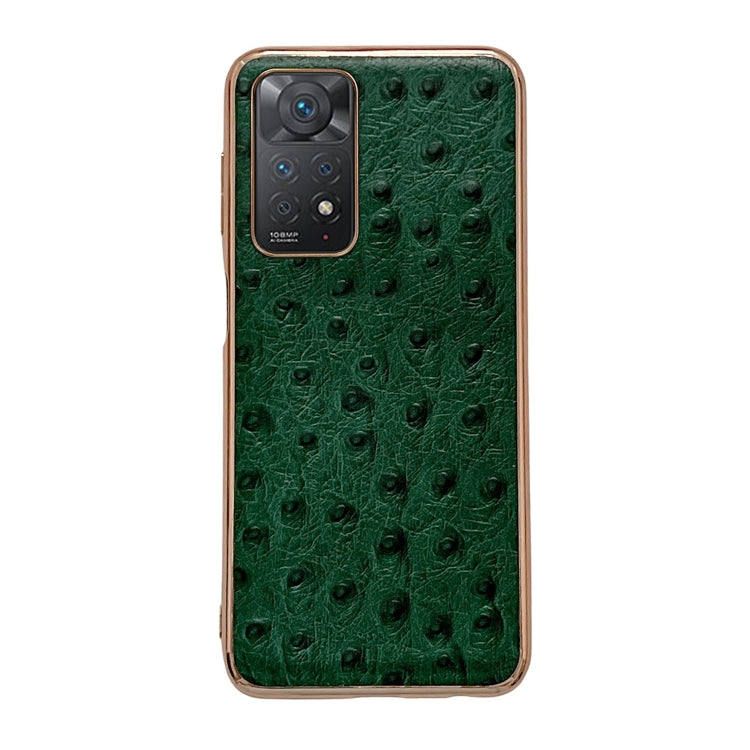 Note 11S 4G Genuine Leather Ostrich Texture Nano Plating Phone Case(Green) Eurekaonline