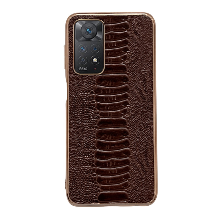 For Xiaomi Redmi Note 11 Global/Note 11S 4G Genuine Leather Weilai Series Nano Plating Phone Case(Coffee) Eurekaonline