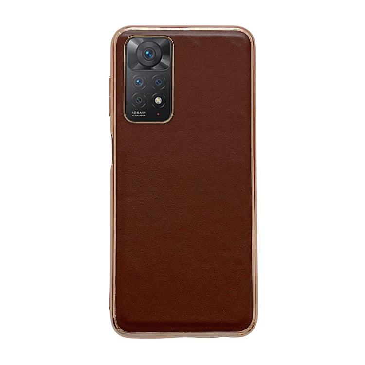 For Xiaomi Redmi Note 11 Global/Note 11S 4G Genuine Leather Xiaoya Series Nano Plating Phone Case(Coffee) Eurekaonline