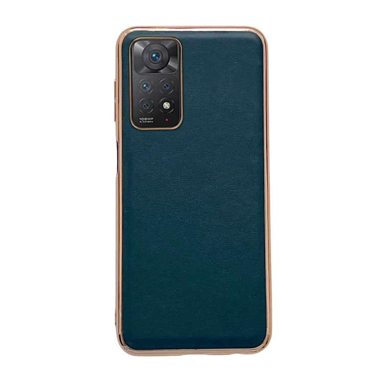 Note 11S 4G Genuine Leather Xiaoya Series Nano Plating Phone Case(Dark Green) Eurekaonline