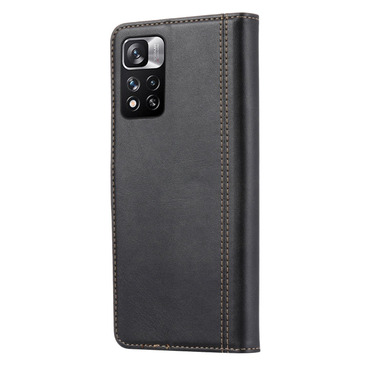 For Xiaomi Redmi Note 11/Poco M4 Pro Calf Texture Double Fold Leather Phone Case(Black) Eurekaonline