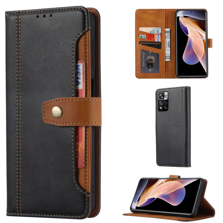 Poco M4 Pro Calf Texture Double Fold Leather Phone Case(Black) Eurekaonline