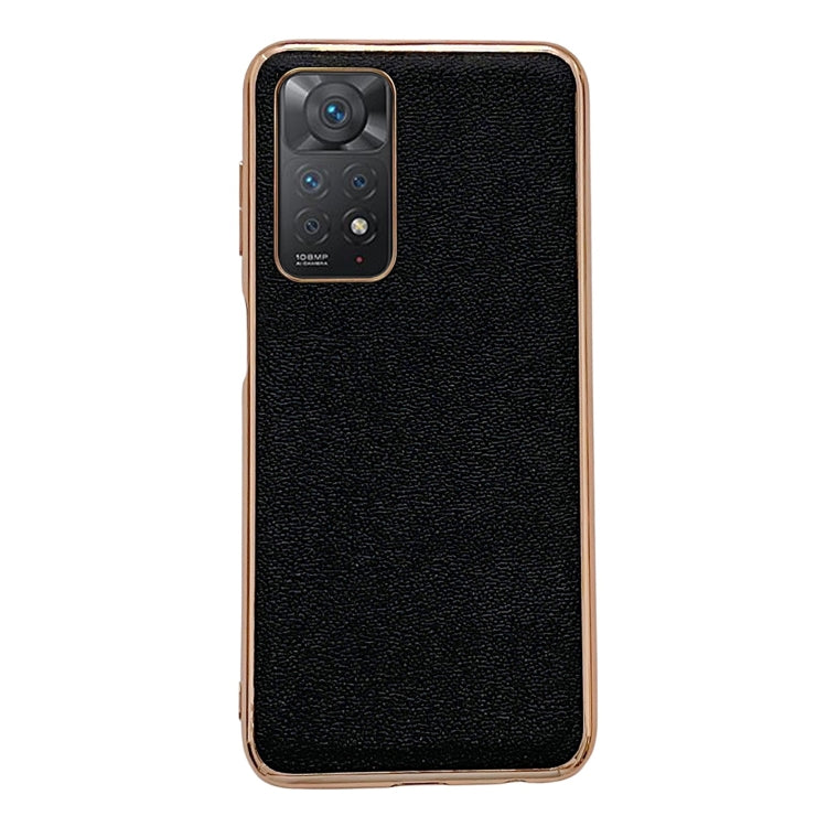Note 11E Pro Genuine Leather Luolai Series Electroplating Phone Case(Black) Eurekaonline