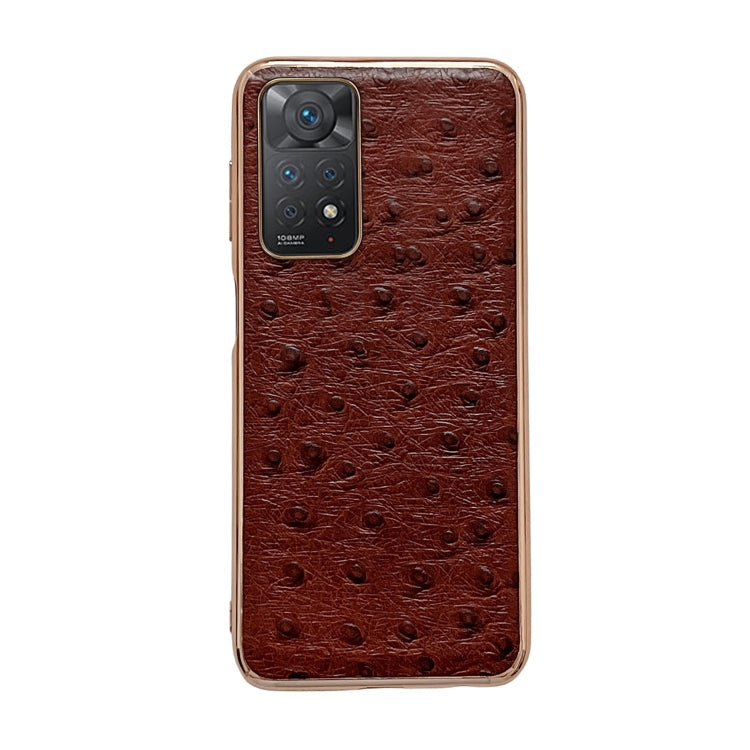 Note 11E Pro Genuine Leather Ostrich Texture Nano Plating Phone Case(Coffee) Eurekaonline