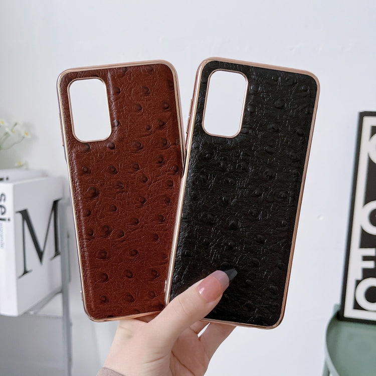 For Xiaomi Redmi Note 11 Pro 4G Global/5G Global/Note 11E Pro Genuine Leather Ostrich Texture Nano Plating Phone Case(Coffee) Eurekaonline