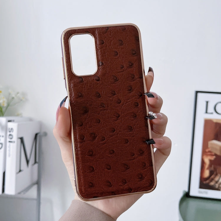 Note 11E Pro Genuine Leather Ostrich Texture Nano Plating Phone Case(Coffee) Eurekaonline
