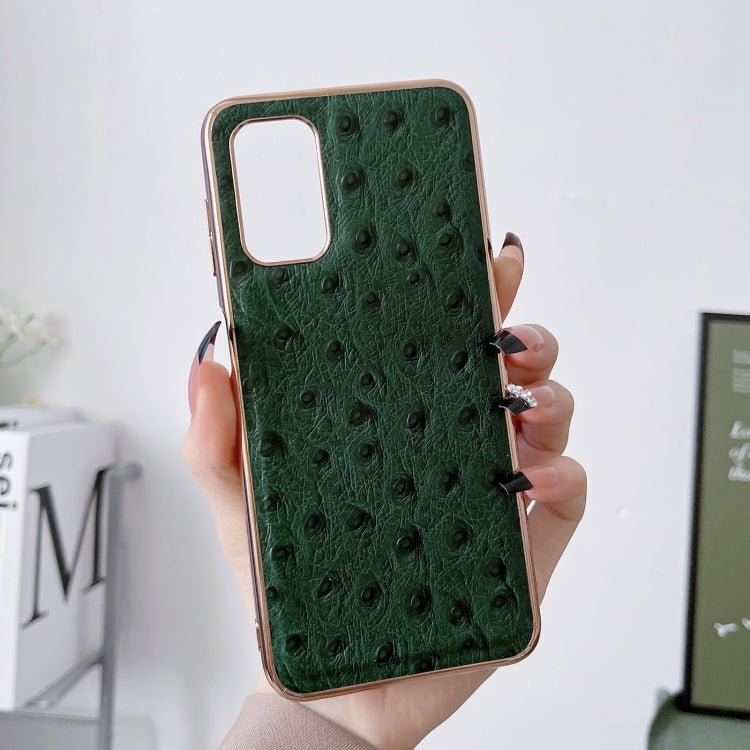 Note 11E Pro Genuine Leather Ostrich Texture Nano Plating Phone Case(Green) Eurekaonline