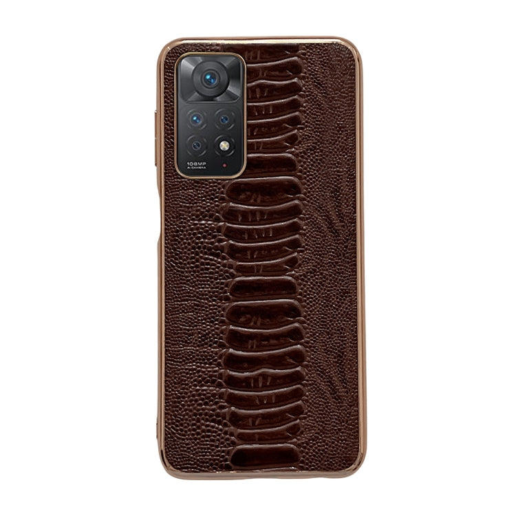 Note 11E Pro Genuine Leather Weilai Series Nano Plating Phone Case(Coffee) Eurekaonline