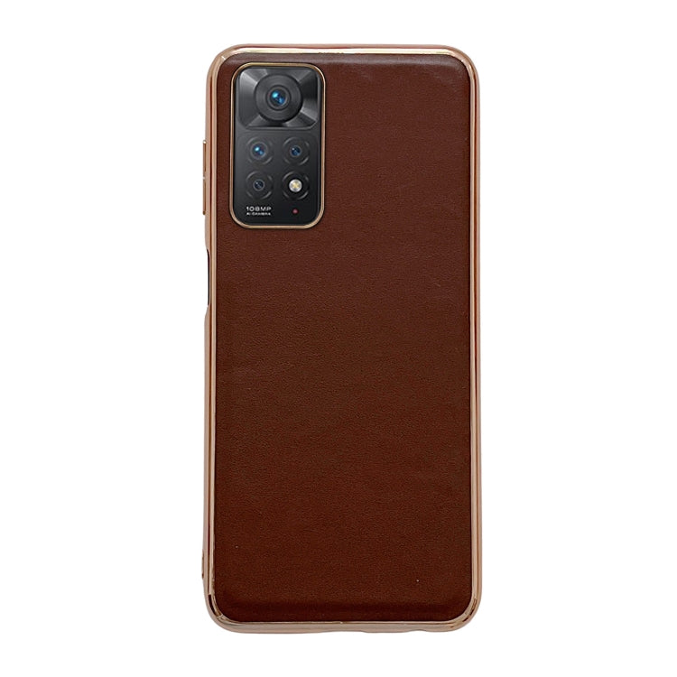 Note 11E Pro Genuine Leather Xiaoya Series Nano Plating Phone Case(Coffee) Eurekaonline