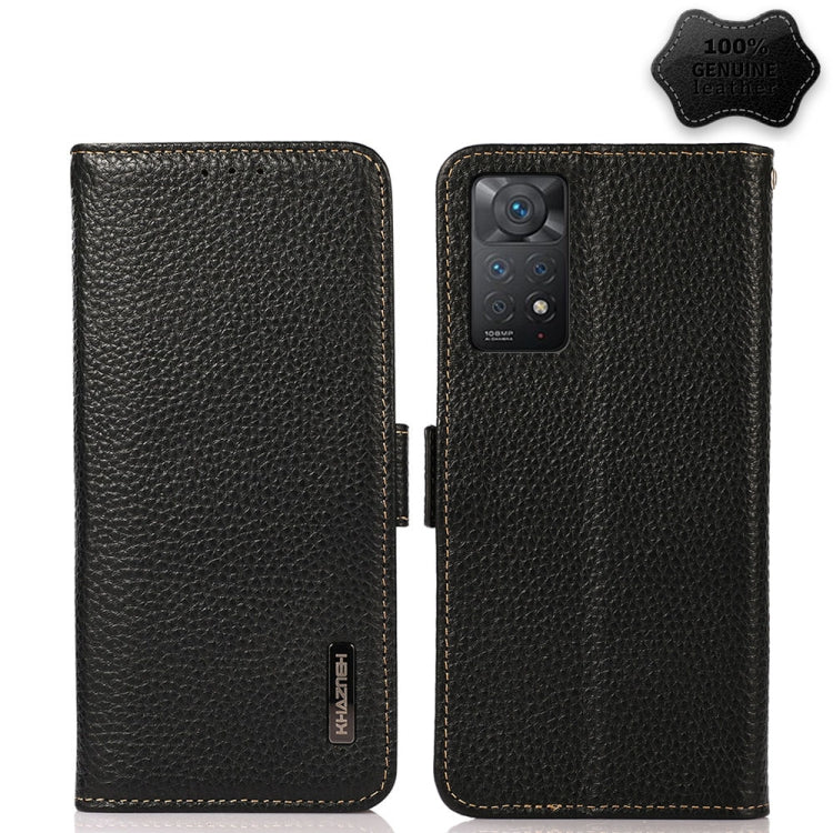 For Xiaomi Redmi Note 11 Pro 5G / 4G Foreign Version KHAZNEH Side-Magnetic Litchi Genuine Leather RFID Phone Case(Black) Eurekaonline