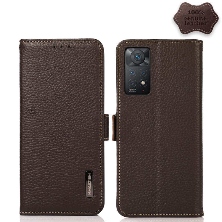 For Xiaomi Redmi Note 11 Pro 5G / 4G Foreign Version KHAZNEH Side-Magnetic Litchi Genuine Leather RFID Phone Case(Brown) Eurekaonline