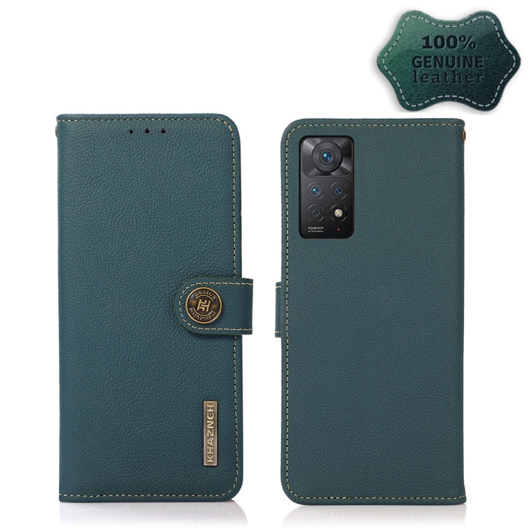 For Xiaomi Redmi Note 11 Pro 5G / 4G KHAZNEH Custer Genuine Leather RFID Phone Case(Green) Eurekaonline
