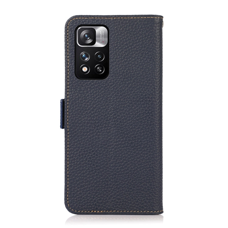 For Xiaomi Redmi Note 11 Pro KHAZNEH Side-Magnetic Litchi Genuine Leather RFID Phone Case(Blue) Eurekaonline
