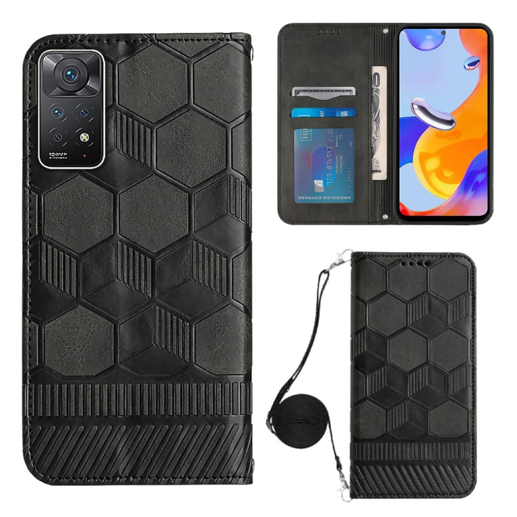 Redmi Note 11 Pro+ India Crossbody Football Texture Magnetic PU Phone Case(Black) Eurekaonline