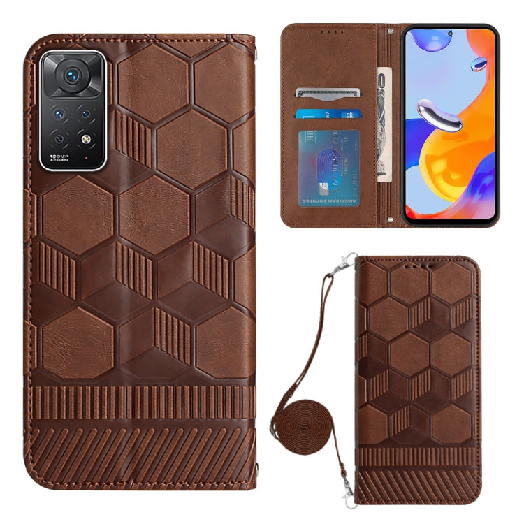Redmi Note 11 Pro+ India Crossbody Football Texture Magnetic PU Phone Case(Brown) Eurekaonline
