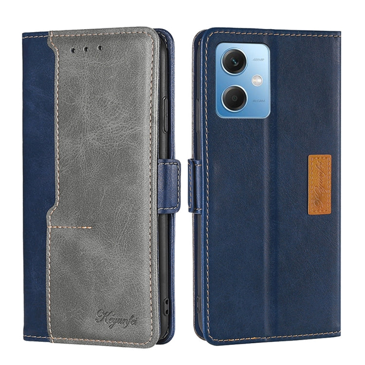 For Xiaomi Redmi Note 12 China Contrast Color Side Buckle Leather Phone Case(Blue + Grey) Eurekaonline