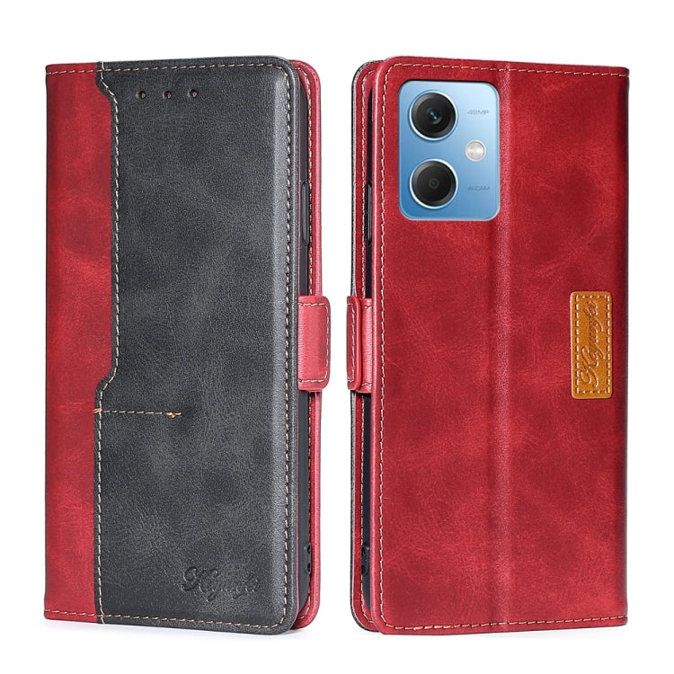 For Xiaomi Redmi Note 12 China Contrast Color Side Buckle Leather Phone Case(Red + Black) Eurekaonline