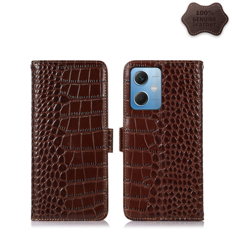 For Xiaomi Redmi Note 12 China Crocodile Top Layer Cowhide Leather Phone Case(Brown) Eurekaonline