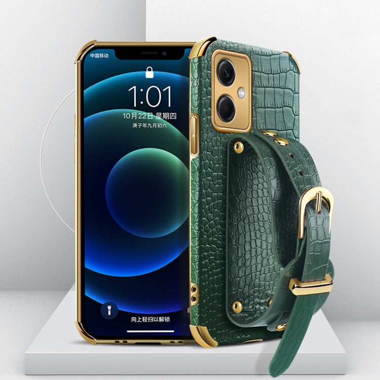 For Xiaomi Redmi Note 12 China Electroplated TPU Crocodile Pattern Leather Case with Wrist Strap(Green) Eurekaonline