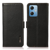 For Xiaomi Redmi Note 12 China KHAZNEH Side-Magnetic Litchi Genuine Leather RFID Phone Case(Black) Eurekaonline