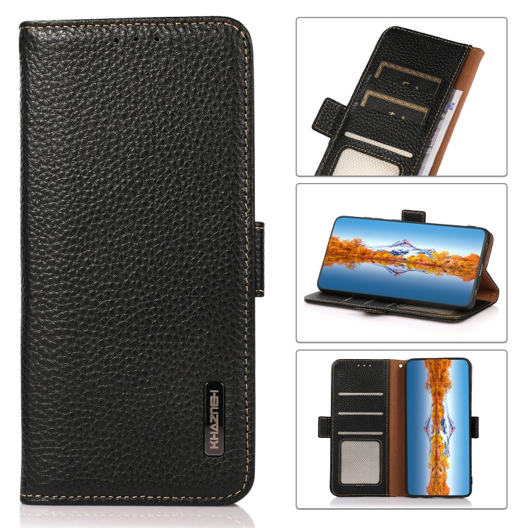 For Xiaomi Redmi Note 12 China KHAZNEH Side-Magnetic Litchi Genuine Leather RFID Phone Case(Black) Eurekaonline