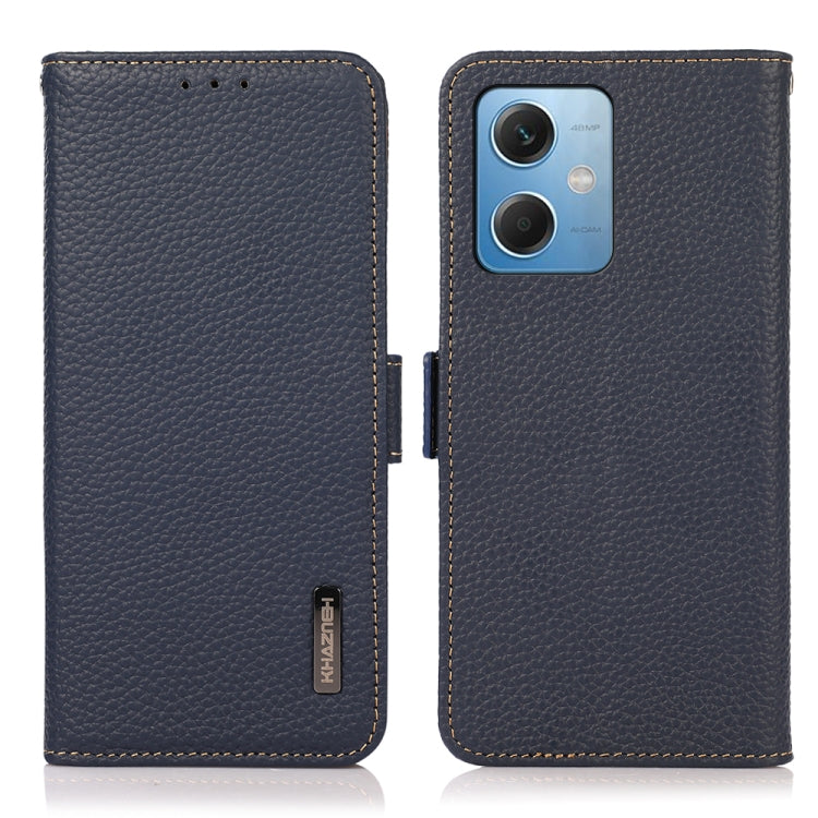 For Xiaomi Redmi Note 12 China KHAZNEH Side-Magnetic Litchi Genuine Leather RFID Phone Case(Blue) Eurekaonline