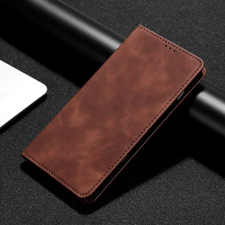 For Xiaomi Redmi Note 12 China Skin Feel Magnetic Horizontal Flip Leather Phone Case(Dark Brown) Eurekaonline