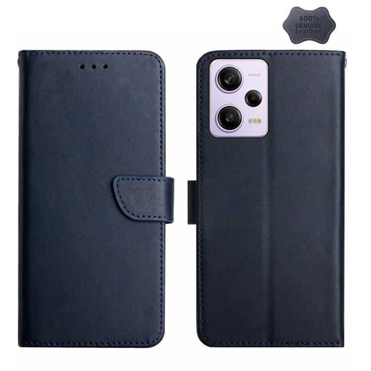 For Xiaomi Redmi Note 12 Pro+ China/12 Explorer Genuine Leather Fingerprint-proof Flip Phone Case(Blue) Eurekaonline