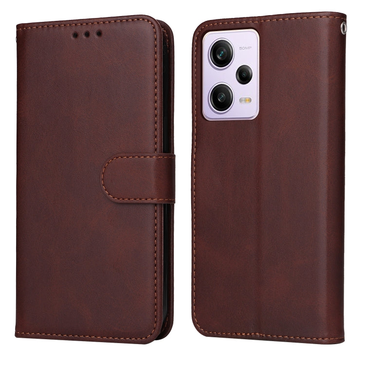 For Xiaomi Redmi Note 12 Pro China Classic Calf Texture Flip Leather Case(Brown) Eurekaonline