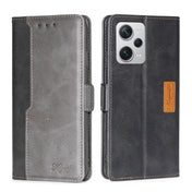 For Xiaomi Redmi Note 12 Pro+ China Contrast Color Side Buckle Leather Phone Case(Black + Grey) Eurekaonline