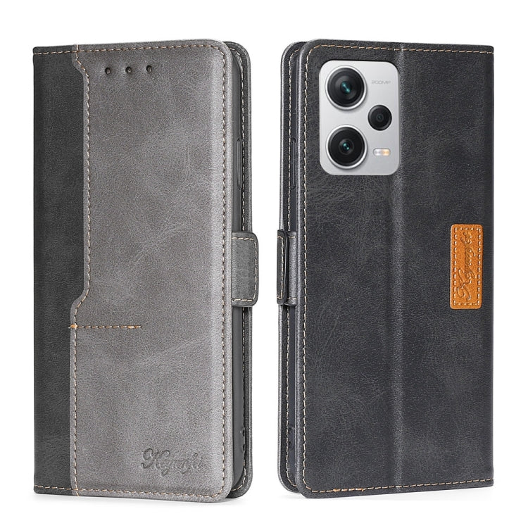 For Xiaomi Redmi Note 12 Pro+ China Contrast Color Side Buckle Leather Phone Case(Black + Grey) Eurekaonline