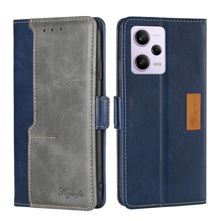 For Xiaomi Redmi Note 12 Pro China Contrast Color Side Buckle Leather Phone Case(Blue + Grey) Eurekaonline