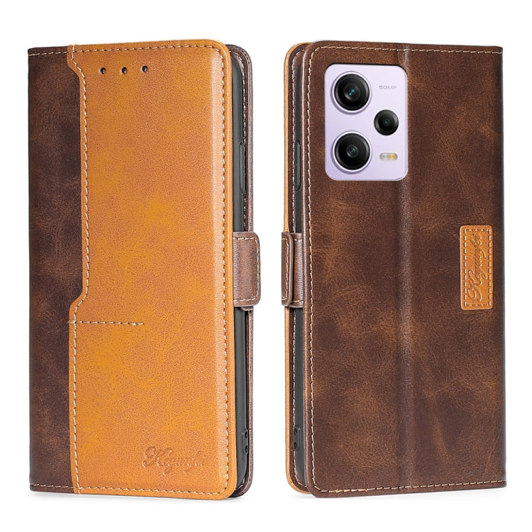 For Xiaomi Redmi Note 12 Pro China Contrast Color Side Buckle Leather Phone Case(Dark Brown + Gold) Eurekaonline