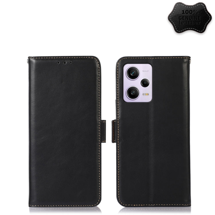 For Xiaomi Redmi Note 12 Pro China Crazy Horse Top Layer Cowhide Leather Phone Case(Black) Eurekaonline