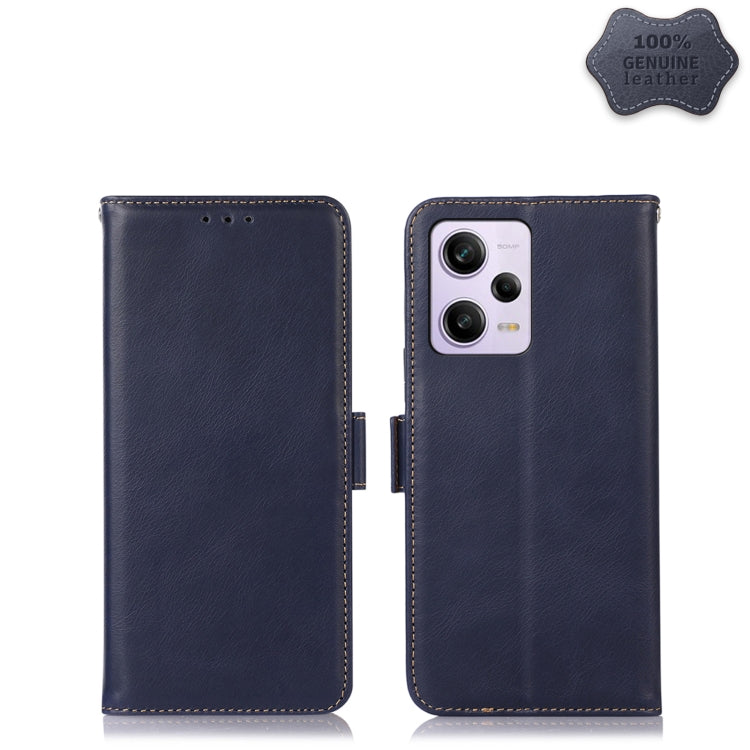 For Xiaomi Redmi Note 12 Pro China Crazy Horse Top Layer Cowhide Leather Phone Case(Blue) Eurekaonline