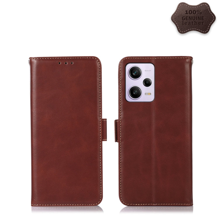 For Xiaomi Redmi Note 12 Pro China Crazy Horse Top Layer Cowhide Leather Phone Case(Brown) Eurekaonline