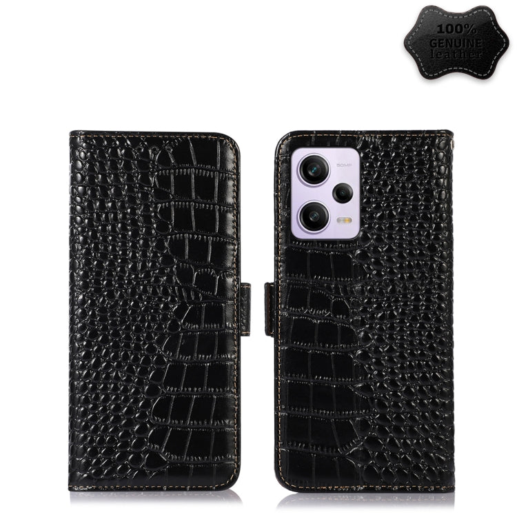 For Xiaomi Redmi Note 12 Pro China Crocodile Top Layer Cowhide Leather Phone Case(Black) Eurekaonline