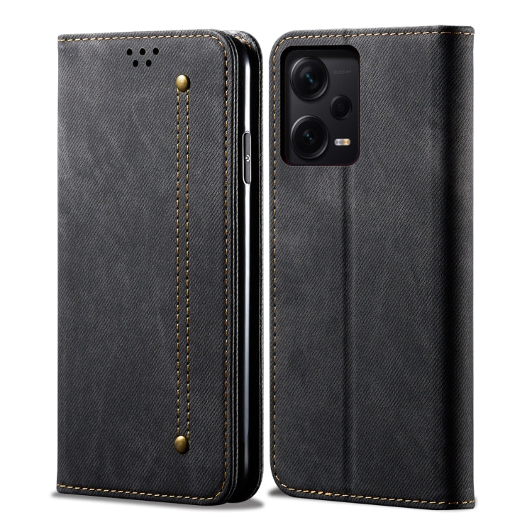 For Xiaomi Redmi Note 12 Pro+ China Denim Texture Leather Phone Case(Black) Eurekaonline