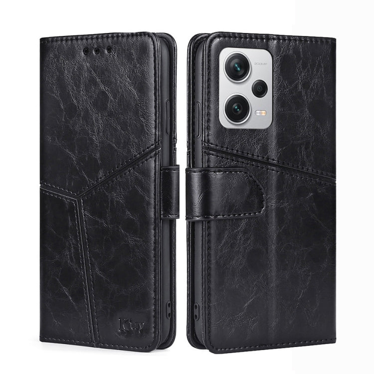 For Xiaomi Redmi Note 12 Pro+ China Geometric Stitching Horizontal Flip Leather Phone Case(Black) Eurekaonline