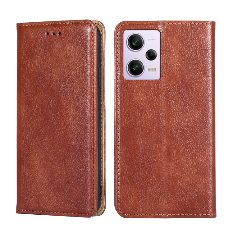For Xiaomi Redmi Note 12 Pro China Gloss Oil Solid Color Magnetic Leather Phone Case(Brown) Eurekaonline