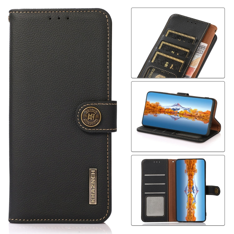 For Xiaomi Redmi Note 12 Pro China KHAZNEH Custer Genuine Leather RFID Phone Case(Black) Eurekaonline